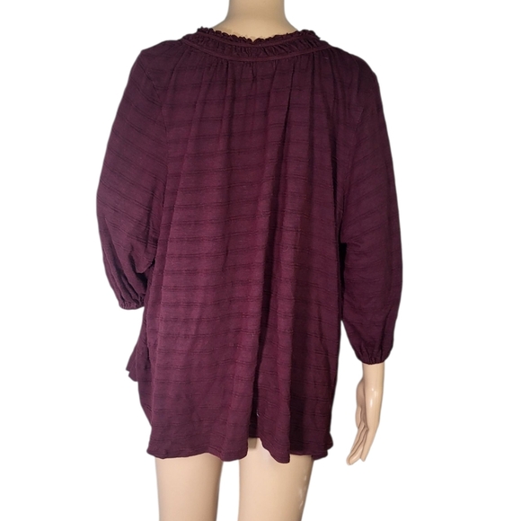 Lane Bryant Women 18 20 Maroon Button Up Shirt Flowy Peasant Flower Sheer Stripe - Picture 2 of 4